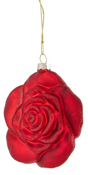 Set 4 Addobbi Decorativi Rosa da Appendere 10 cm in Vetro Rosso