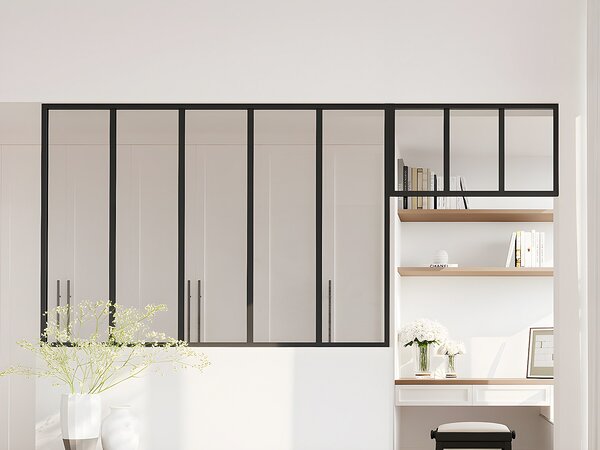 Vetrata atelier con sopraluce L150 x H105 + L73 x H40 cm in Alluminio termolaccato Nero - BAYVIEW