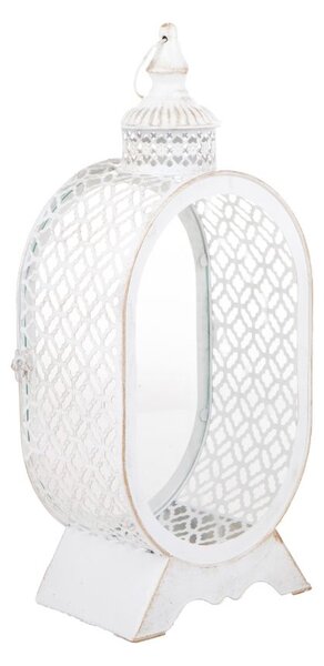 Lampada Lanterna Decorativa Ovale 41 cm in Metallo e Vetro Bianco e Oro
