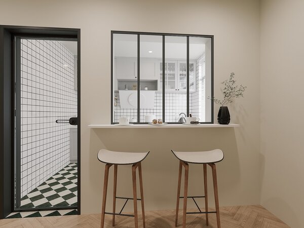 Vetrata stile industriale 120 x 105 cm (L x H) in alluminio termolaccato nero - BAYVIEW
