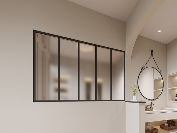 Vetrata atelier - 150 x 105 cm (L x H) - Alluminio termolaccato e Vetro smerigliato - Nero - BAYVIEW