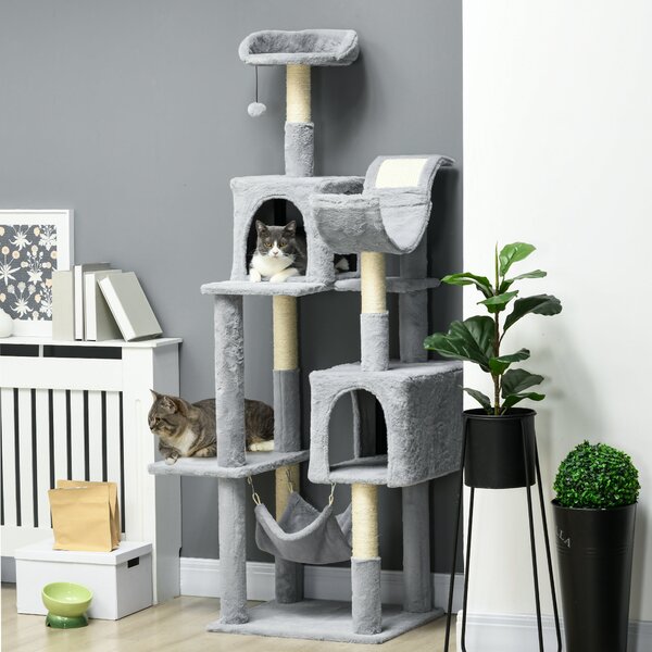 Albero Tiragraffi 55x49x177 cm con 2 Casette Grigio e Bianco
