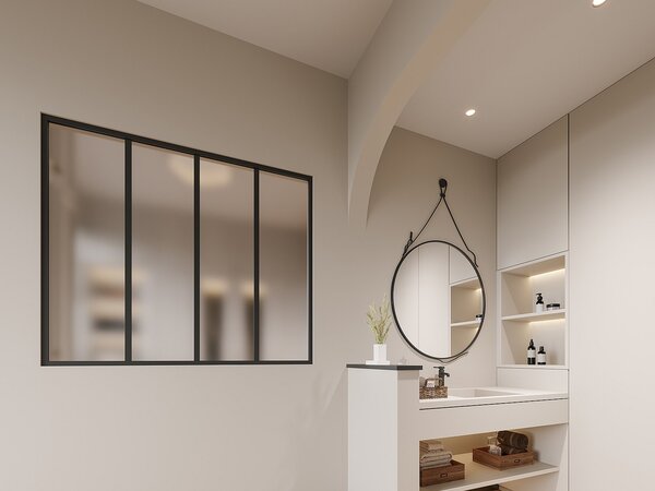 Vetrata atelier - 120x105 cm (L x H) - Alluminio termolaccato e Vetro smerigliato - Nero - BAYVIEW