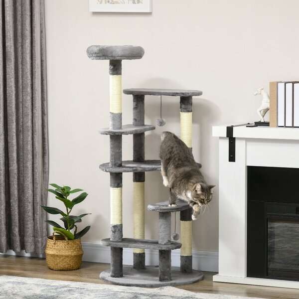 Albero Tiragraffi Ø60x136 cm con Lettino e Pallina Grigio