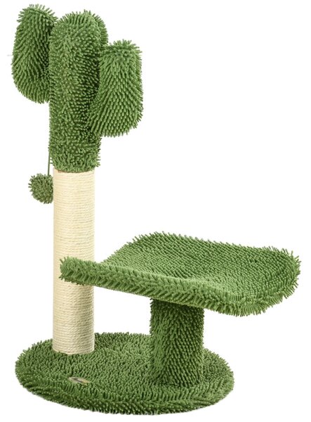 Albero Tiragraffi a Forma di Cactus 35x31x55,5 cm con Pallina Gioco Verde e Bianco