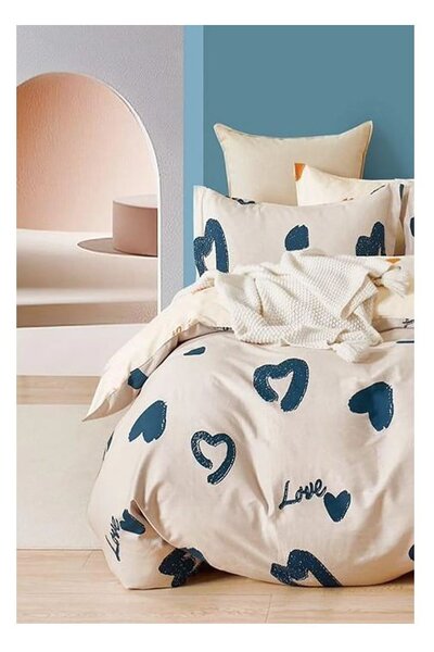 Biancheria da letto beige in cotone renforcé per letto matrimoniale/per letto esteso con lenzuolo incluso/4 pezzi 200x220 cm Amore – Mila Home