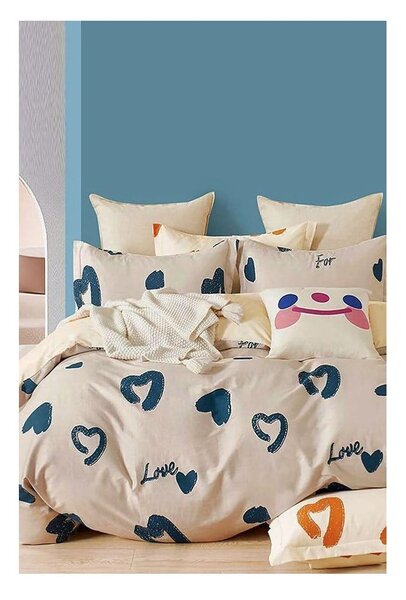 Biancheria da letto beige in cotone renforcé per letto matrimoniale/per letto esteso con lenzuolo incluso/4 pezzi 200x220 cm Amore – Mila Home