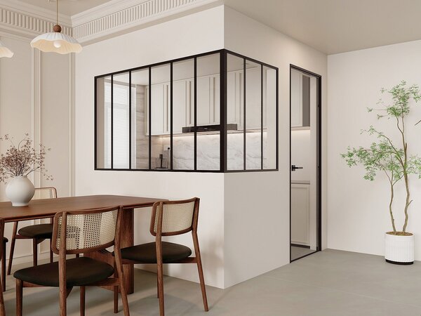 Vetrata angolare L180 x L90 x H105 in Alluminio termolaccato Nero Stile atelier - BAYVIEW