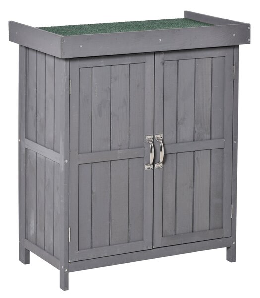 Armadietto da Giardino 2 Ante Tetto Apribile 74x43x88 cm in Legno di Abete Grigio Scuro