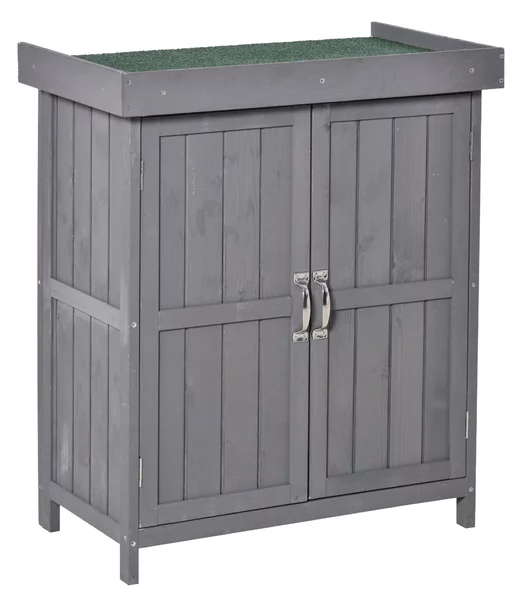 Armadietto da Giardino 2 Ante Tetto Apribile 74x43x88 cm in Legno di Abete Grigio Scuro