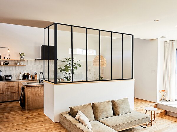 Vetrata angolare L180 x L60 x H105 cm in Alluminio termolaccato Nero Stile atelier - BAYVIEW