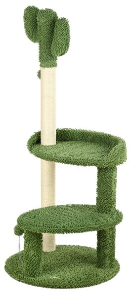 Albero Tiragraffi a Forma di Cactus 35x31x55,5 cm con 2 Palline Gioco Verde e Bianco