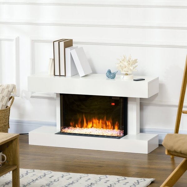 Camino Elettrico da Parete 98x27x54,5 cm Effetto Fiamma 2000W Bianco