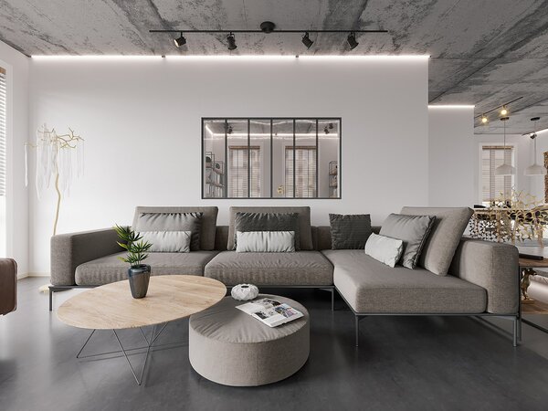 Vetrata stile industriale 180 x 105 cm (L x H) in alluminio termolaccato nero - BAYVIEW