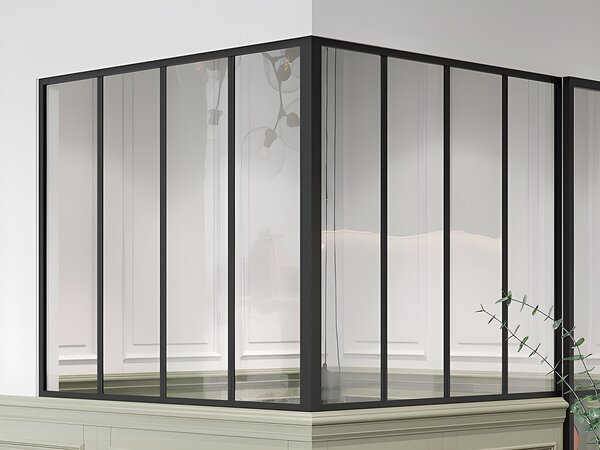Vetrata angolare L120 x L120 x H105 in Alluminio termolaccato Stile atelier Nero - BAYVIEW