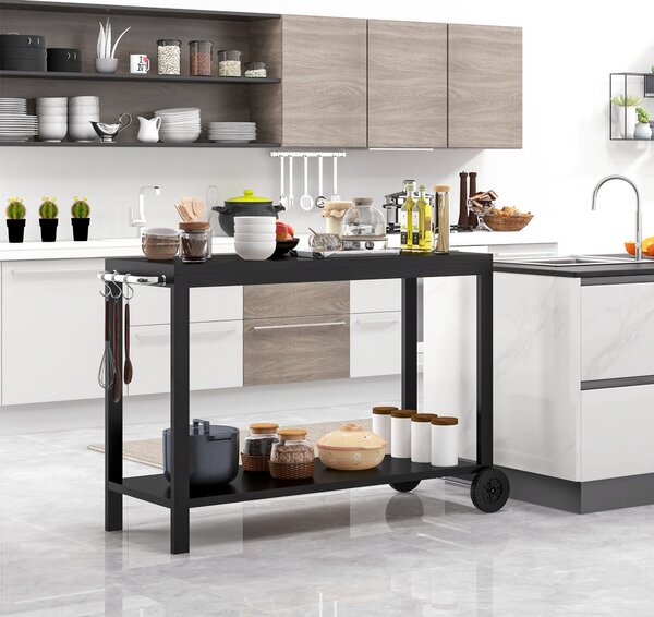 Carrello da Cucina 2 Livelli 128x46,5x86,5 cm in Metallo Nero