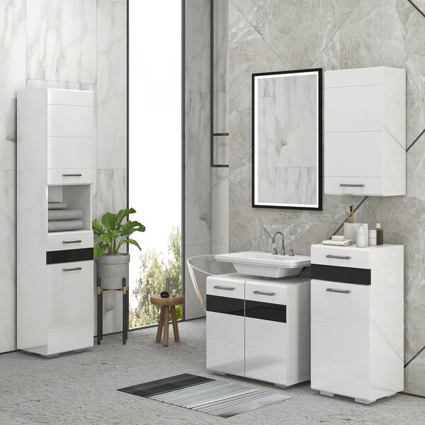 Mobiletto Bagno 1 Cassetto 1 Anta 37x32,5x79 cm in MDF Bianco