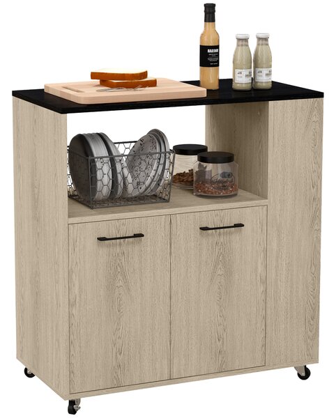 Carrello da Cucina con Ripiano 2 Ante 75x40x80,5 cm in Truciolato Rovere e Nero