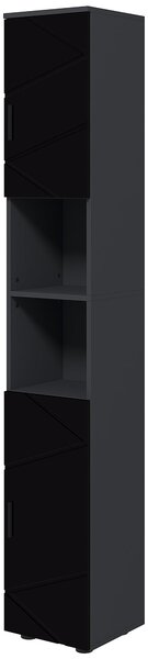 Mobile a Colonna per Bagno 30x30x183 cm in Truciolato Nero e Grigio