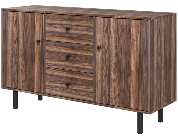 Credenza 2 Ante 3 Cassetti 127x40x76 cm in Legno e Truciolato Marrone e Nero