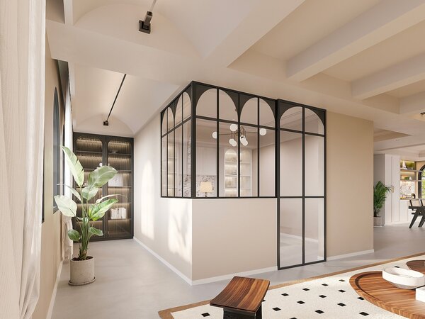 Vetrata angolare L120 x L120 x H130 in Alluminio termolaccato Nero Stile atelier art déco - ARCADEA