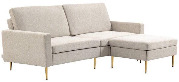 Divano Letto 3 Posti 213x91x83 cm in Tessuto Crema