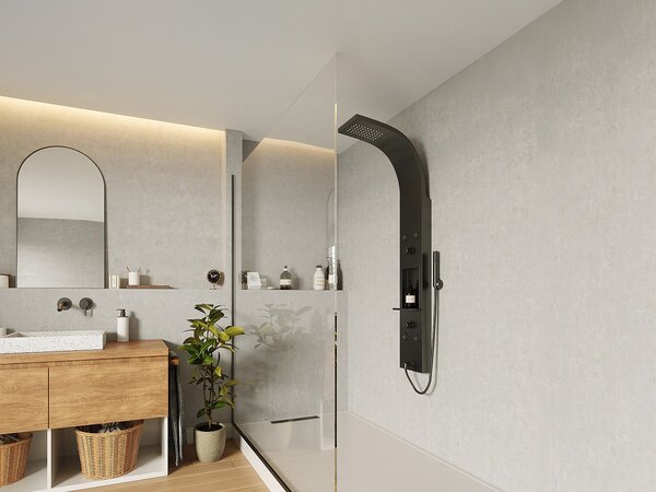 Colonna doccia idromassaggio con ripiani 20 x 140 cm Nero opaco - ROANA