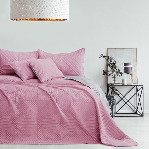 Copriletto rosa/grigio chiaro in microfibra con rivestimento trapuntato 220x240 cm Softa – Restilo