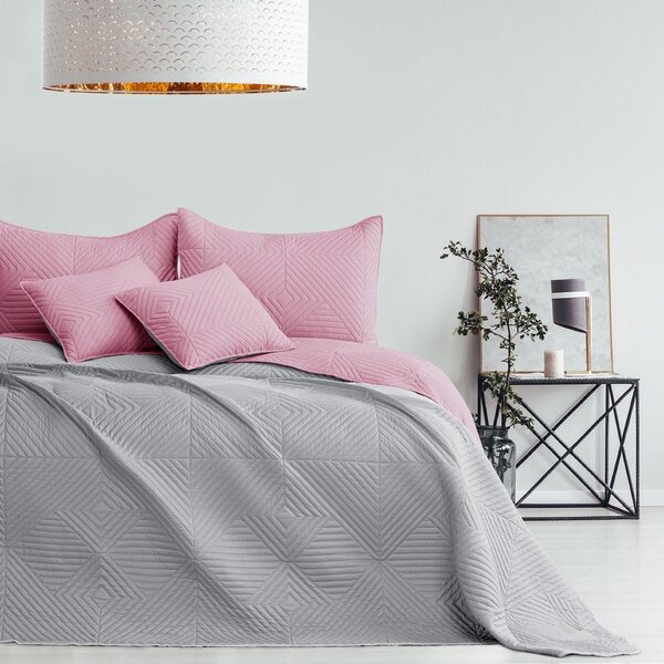 Copriletto rosa/grigio chiaro in microfibra con rivestimento trapuntato 220x240 cm Softa – Restilo