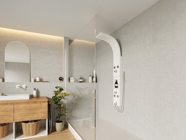 Colonna doccia idromassaggio con ripiani 20 x 140 cm Bianco opaco - ROANA