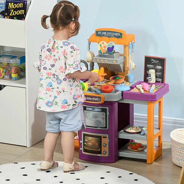 Cucina Giocattolo per Bambini 52x29x61 cm con Accessori Viola e Arancione