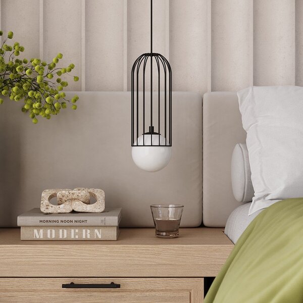 Lampadario bianco/nero con paralume in vetro Belinda – Sollux