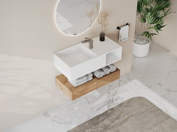 Piano lavabo sospeso in Solid Surface con nicchia L80 x l40 x H20 cm Bianco - GOYOKO