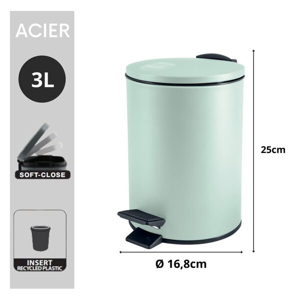 Cestino per la spazzatura color menta in acciaio con pedale 3 l Adelar – Spirella
