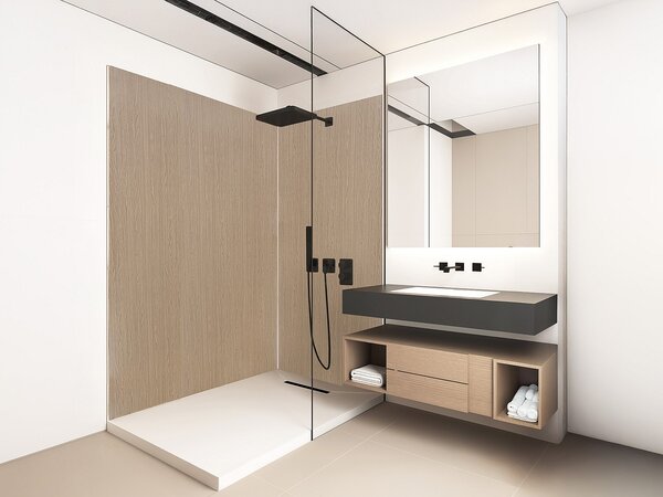 Pannello per parete da doccia effetto legno con profili L90 x L120 x H210 cm in Alluminio - Lotto di 2 - ENEKO