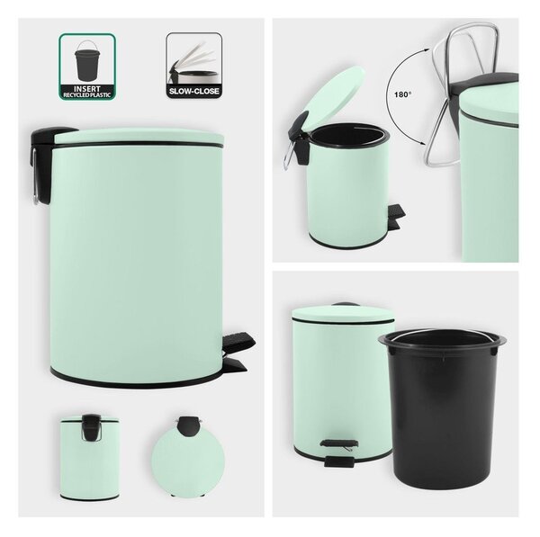 Cestino per la spazzatura color menta in acciaio con pedale 3 l Adelar – Spirella