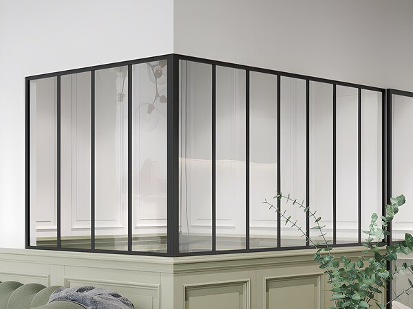 Vetrata angolare L210 x L120 x H105 in Alluminio termolaccato Stile atelier Nero - BAYVIEW