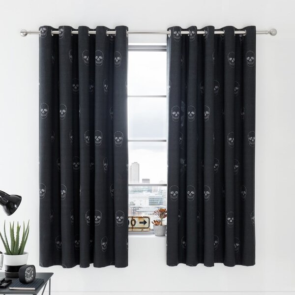 Tenda per bambini grigio scuro 2 pz 168x183 cm Skulls – Catherine Lansfield