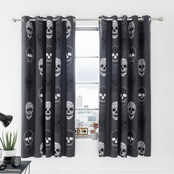Tenda per bambini grigio scuro 2 pz 168x183 cm Skulls – Catherine Lansfield