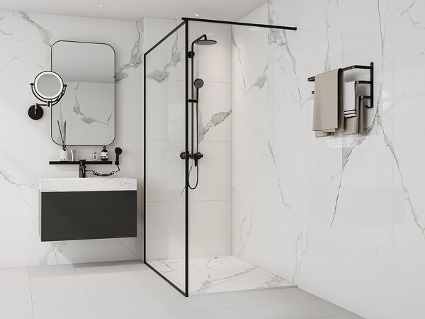 Piatto per doccia da posare o da incasso 140x90cm Resina SMC Bianco marmorizzato - LYROSA