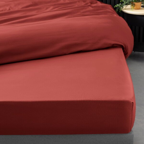 Lenzuolo con angoli color mattone in percalle di cotone 90x190 cm Percaline – douceur d'intérieur
