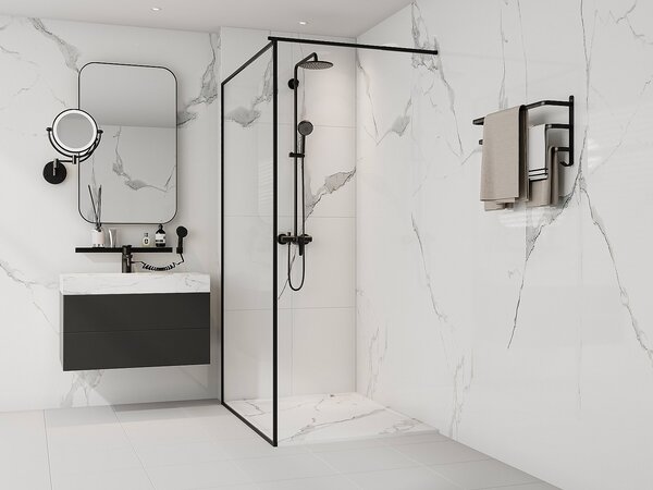 Piatto per doccia da posare o da incasso 140x90cm Resina SMC Bianco marmorizzato - LYROSA