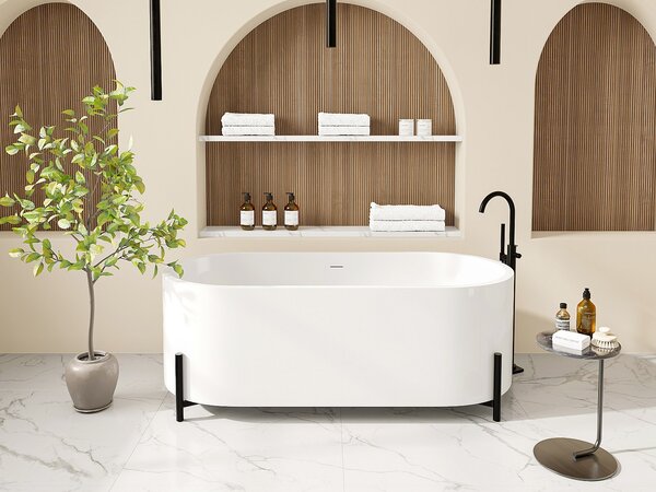 Vasca da bagno ovale freestanding con piedini neri - 160 x 73,5 x 59 cm - Bianca - ALONSA