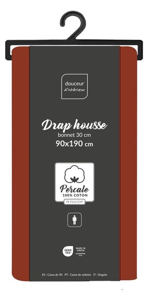 Lenzuolo con angoli color mattone in percalle di cotone 90x190 cm Percaline – douceur d'intérieur