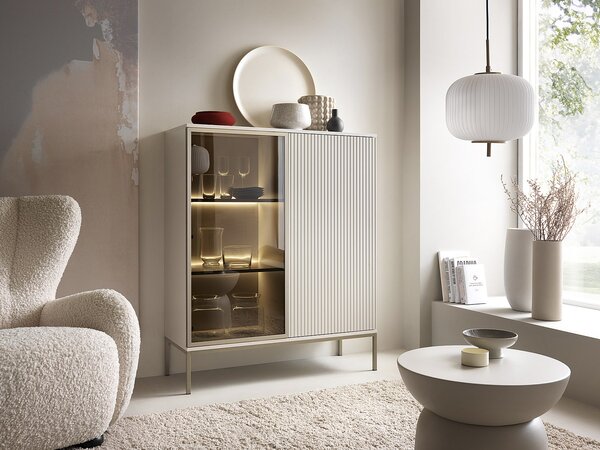 Vetrina 2 ante con LED in MDF e Vetro fumé Beige e Nero OVILA