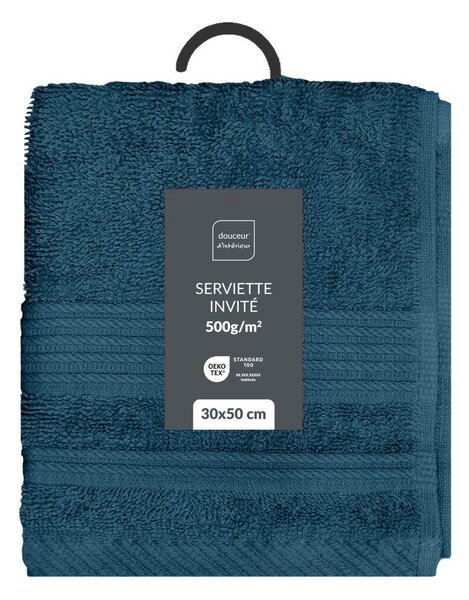 Asciugamano tipo terry blu scuro in cotone 30x50 cm Tendresse – douceur d'intérieur
