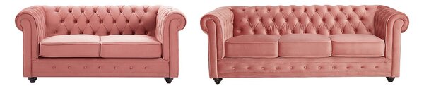 Divano 3 posti e 2 posti in Velluto Rosa pastello - CHESTERFIELD