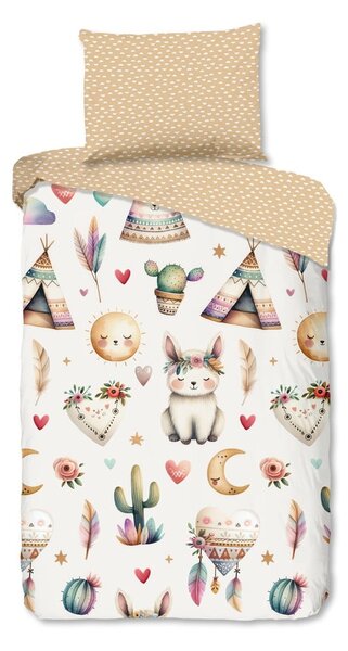 Set copripiumino e federa da bambini beige in cotone per letto singolo 140x200 cm Luz – Good Morning