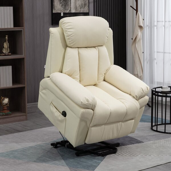 Poltrona Alzapersona Elettrica 1 Motore 96x93x105 cm Reclinabile in Similpelle Crema