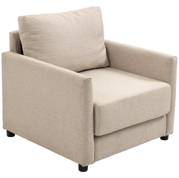 Poltrona Imbottita 80x85x88 cm in Tessuto Effetto Lino Beige